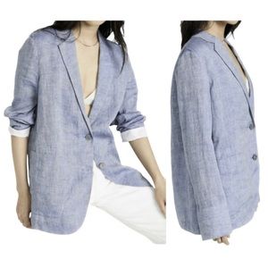THEORY Blue Chambray Drape Hemp Blazer Single Breasted Size 12